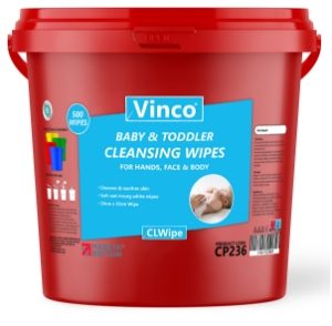 Vinco-CLWipe Baby Cleansing Wipes Bucket Plastic Free 20x20cm Red Bucket 500sheet CP236