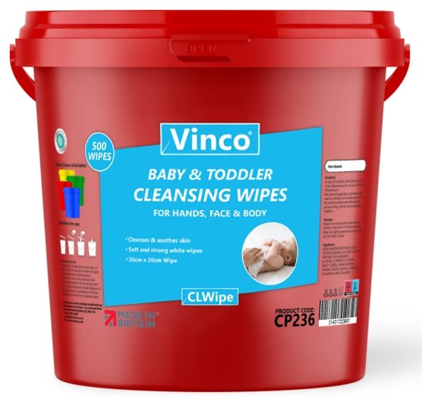 Vinco-CLWipe Baby Cleansing Wipes Bucket Plastic Free 20x20cm Red Bucket 500sheet CP236