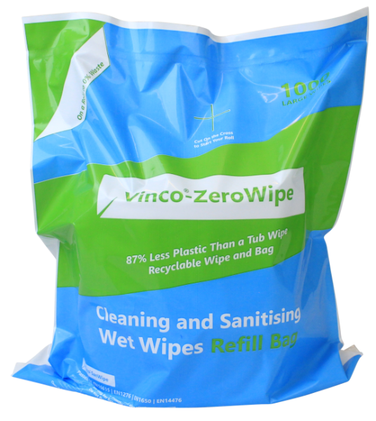 Vinco-ZeroWipe Clean & Sanitise Wet Wipe Bag 1000sheet CP167