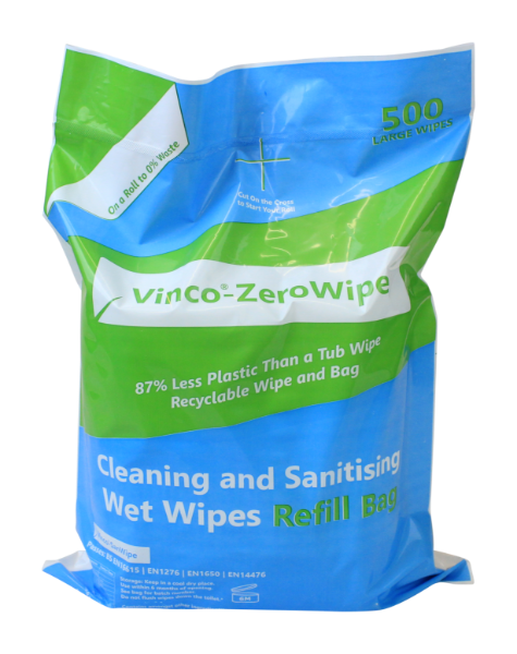 Vinco-SanWipe Clean & Sanitise QUAT Wet Wipe Bag 500sheet