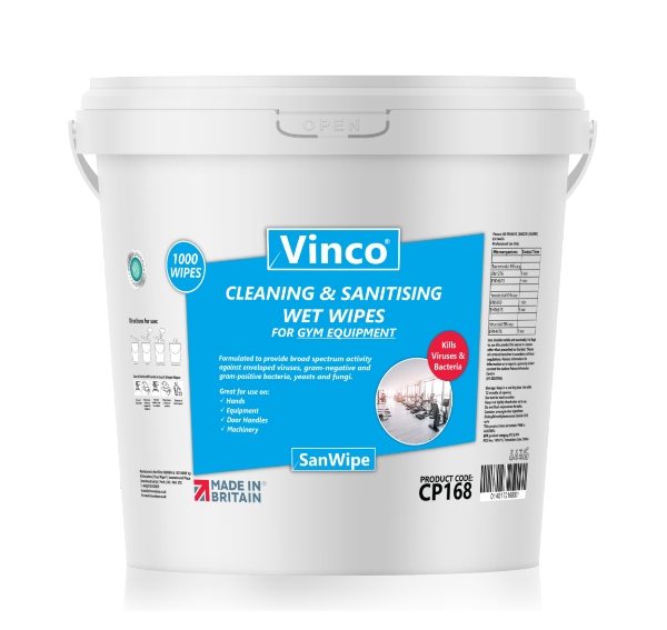 Vinco-SanWipe Sanitising wet wipes for gyms. 1000 per tub