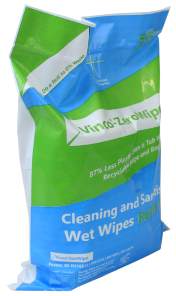 Vinco-ZeroWipe Clean & Sanitise Wet Wipe Bag 500sheet CP166
