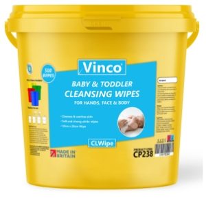 Vinco-CLWipe Baby Cleansing Wipes Bucket Plastic Free 20x20cm Yellow Bucket 500sheet CP238