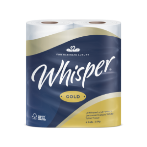 Whisper Gold Toilet Rolls, 3ply, 40 Embossed Rolls 